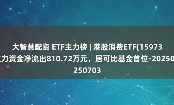 大智慧配资 ETF主力榜 | 港股消费ETF(159735)主力资金净流出810.72万元，居可比基金首位-20250703