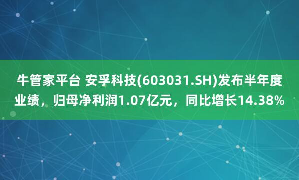 牛管家平台 安孚科技(603031.SH)发布半年度业绩，归母净利润1.07亿元，同比增长14.38%